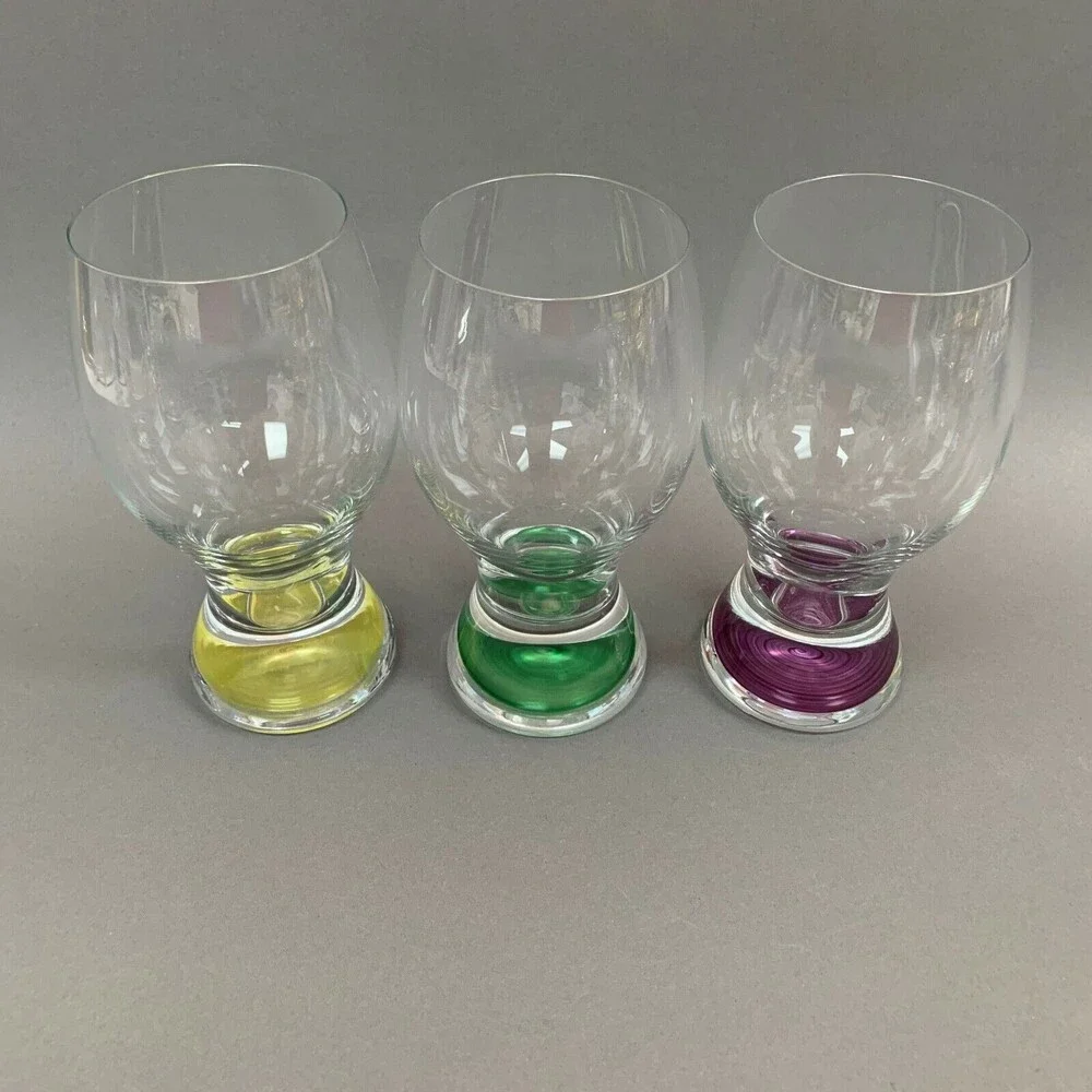 Clear Glass Ice Tea Tumblers Green Yellow Purple‎ Lot of 3